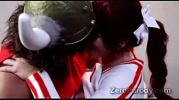 2 gorgeous cheerleaders suck off frat boys in XXX parody