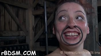 Gagged chick receives coarse bawdy cleft playing from torturer