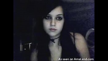 Pretty 8teen emo brunette stripteasing on webcam