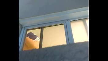 Bathroom window spy huge tits