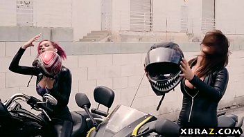 Emo biker babes banged by two thugs in their clubhouse